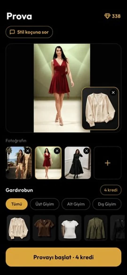 GiyOX'ta kıyafetin kullanıcının fotoğrafında denenmesi
